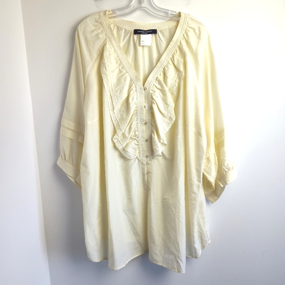 Silk Marina Rinaldi Sport blouse ivory shirt cotton lightweight 31 US 22 ruffle - Picture 1 of 15